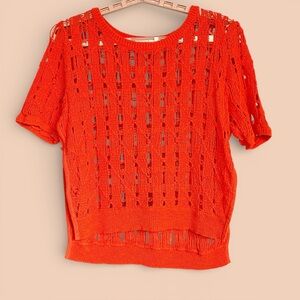 Moth Anthropologie Open Knit Sweater Sz S Crochet Orange Boxy Resort Chic EUC